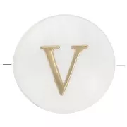 Perla lettera dell'alfabeto rotonda madreperla 8 mm - V - Naturale - Dorato x1