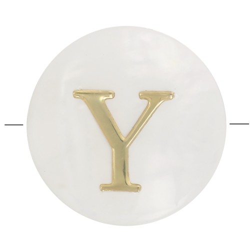 Perla lettera dell'alfabeto rotonda madreperla 8 mm - Y - Naturale - Dorato x1