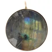 Pendente tondo cabochon a fondo piatto 18mm con anello verticale- gold filled x1