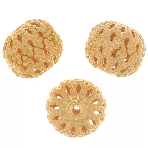 Perline tonde appiattite in filigranate 8x7 mm -Dorato con oro fino x10