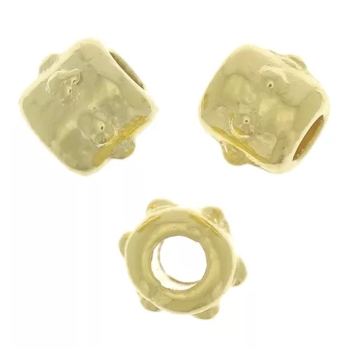 Mini perline tubolari lavorate con palline 3x3.5 mm - Dorato con oro fino x10