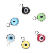 Ciondoli a forma di occhio con resina 9,8x6,5 mm - Acciaio inossidabile 304 - Multicolore x6