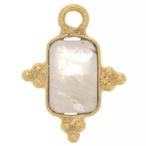 Ciondolo rettangolare sfaccettato e palline 12x9 mm - Dorato con oro fino - Quarzo rosa x1