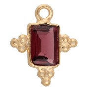 Ciondolo rettangolo sfaccettato e piccole sfere 14x11,5 mm - Dorato in oro fino - Granata