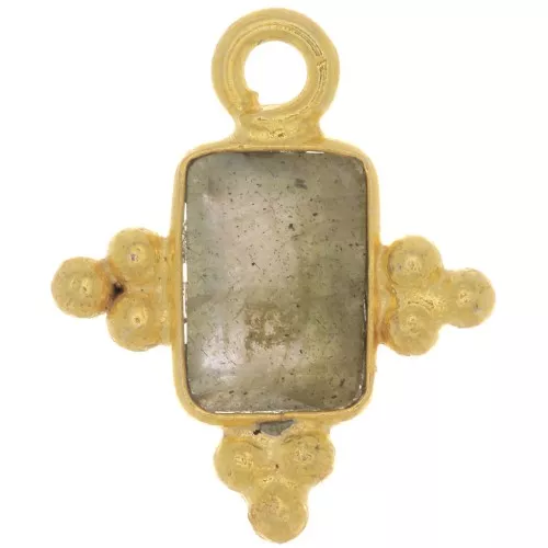 Ciondolo rettangolare sfaccettato e palline 13x11mm - Dorato con oro fino - Labradorite x1