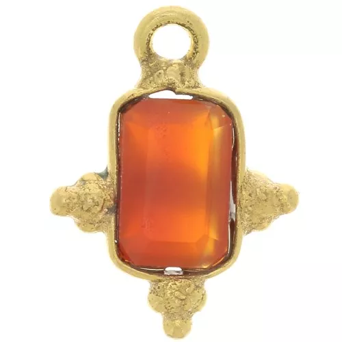 Ciondolo rettangolare sfaccettato e palline 12x9mm Dorato con oro fino - Imitazione corniola x1