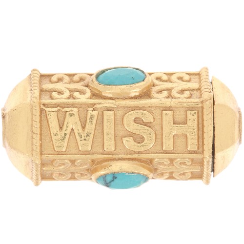 Perle cilindro WISH amuleto con imitazione gemma 25x12 mm -Dorato con oro fino - Turchese x1