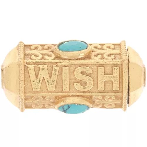 Perle cilindro WISH amuleto con imitazione gemma 25x12 mm -Dorato con oro fino - Turchese x1
