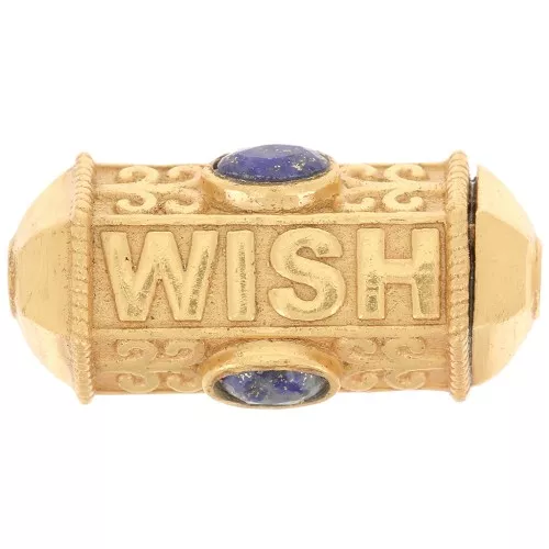 Perle cilindro WISH amuleto con gemma 25x12 mm -Dorato con oro fino - Lapislazzuli x1