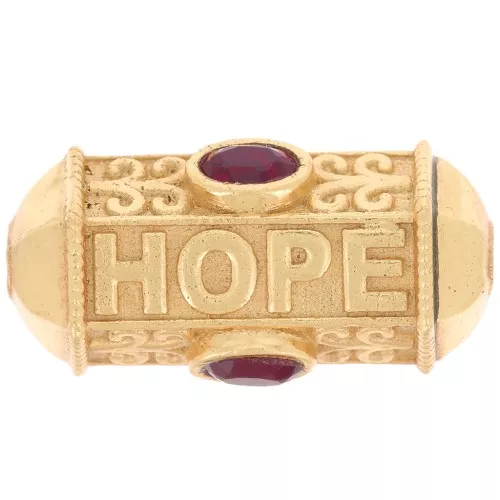 Perle cilindro HOPE amuleto con gemma 25x12 mm -Dorato con oro fino - Granato x1
