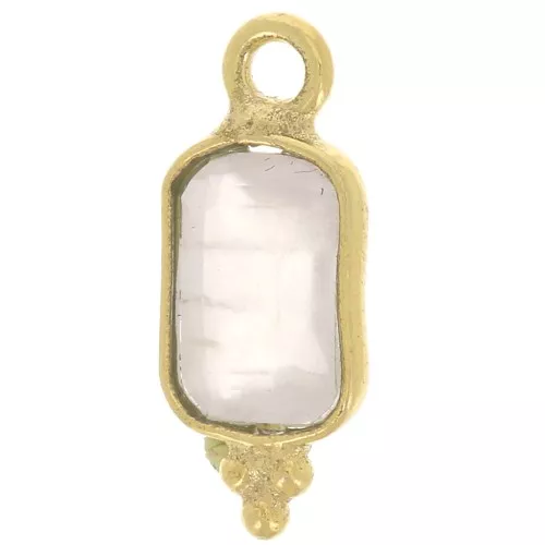 Ciondolo rettangolare sfaccettato con 3 palline 12x5 mm - Dorato con oro fino - Quarzo rosa x1
