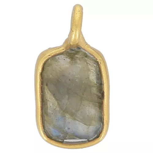 Ciondolo rettangolo sfaccettato pietra semipreziosa 10x5 mm -Dorato con oro fino Labradorite x1