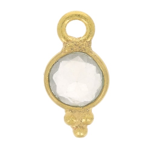 Ciondolo rotondo sfaccettato con piccole sfere 9x5 mm - Dorato con oro fino - Quarzo rosa x1