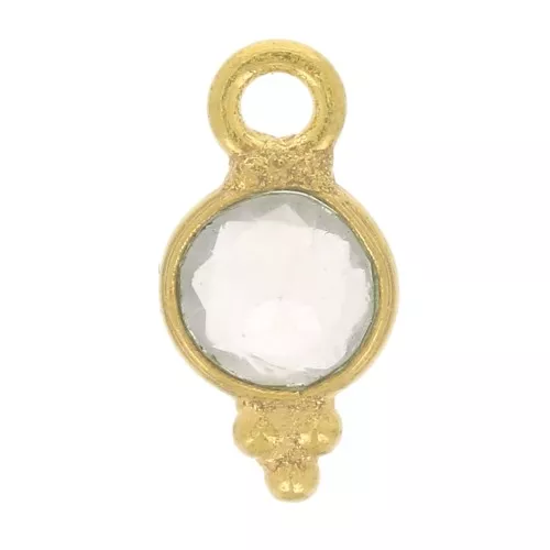 Ciondolo rotondo sfaccettato con piccole sfere 9x5 mm - Dorato con oro fino - Quarzo rosa x1