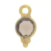 Ciondolo rotondo sfaccettato con piccole sfere 9x5 mm - Dorato con oro fino - Quarzo fumé x1