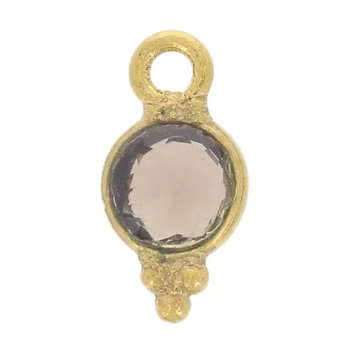 Ciondolo rotondo sfaccettato con piccole sfere 9x5 mm - Dorato con oro fino - Quarzo fumé x1