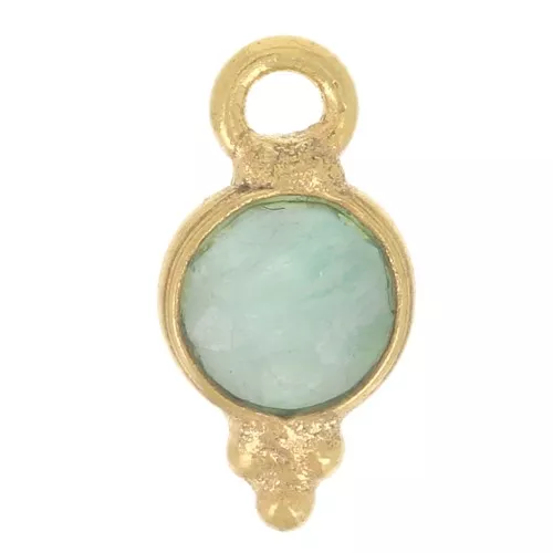 Ciondolo rotondo sfaccettato con piccole sfere 9x5 mm - Dorato con oro fino- Amazonite x1