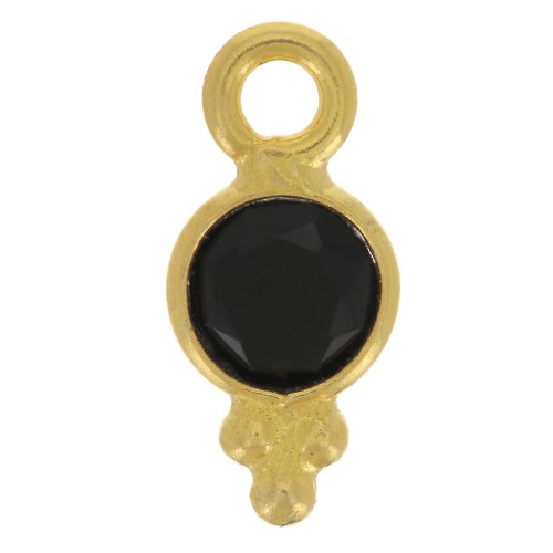 Ciondolo rotondo sfaccettato con palline 10.5x5 mm - Dorato con oro fino - Onice nero x1