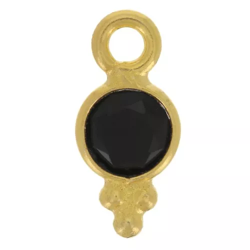 Ciondolo rotondo sfaccettato con palline 10.5x5 mm - Dorato con oro fino - Onice nero x1