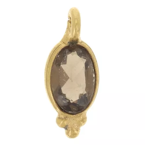 Ciondolo ovale sfaccettato con palline 10x4 mm -Dorato con oro fino - Quarzo fumé x1