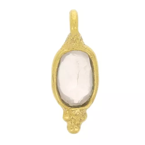 Ciondolo ovale sfaccettato con palline 12x5mm - Dorato con oro fino - Quarzo rosa