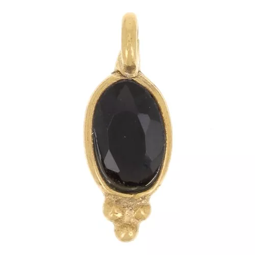 Ciondolo ovale sfaccettato con palline 12x5mm Dorato con oro fino - Onice nero x1