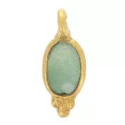 Ciondolo ovale sfaccettato con palline 12x5 mm - Dorato con oro fino - Aventurina