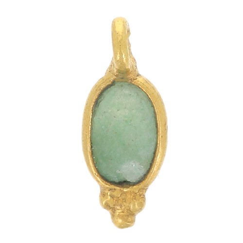 Ciondolo ovale sfaccettato con palline 12x5 mm - Dorato con oro fino - Aventurina