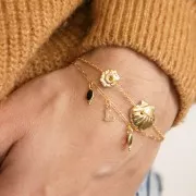 Ciondolo ovale sfaccettato con palline 12x5 mm - Dorato con oro fino - Aventurina