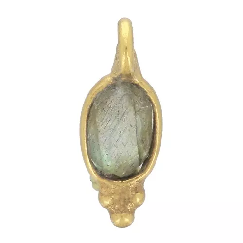 Ciondolo ovale sfaccettato con palline 10x4 mm -Dorato con oro fino- Labradorite x1