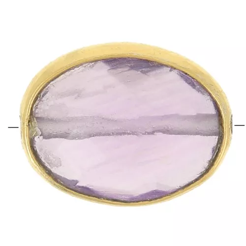 Perla ovale sfaccettata 9x7 mm - pietra semipreziosa -dorato - Ametista x1