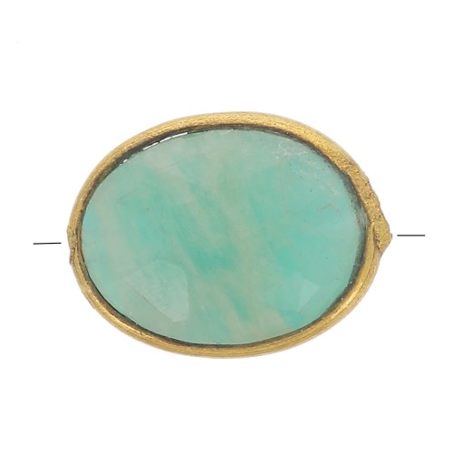 Perla ovale sfaccettata 9x7 mm - pietra semipreziosa -dorato - Amazonite x1