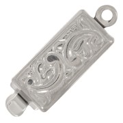Chiusura rettangolare a clip 18x6 mm - motivo arabesco - Bronzo bianco x1