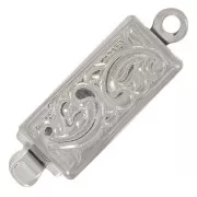 Chiusura rettangolare a clip 18x6 mm - motivo arabesco - Bronzo bianco x1