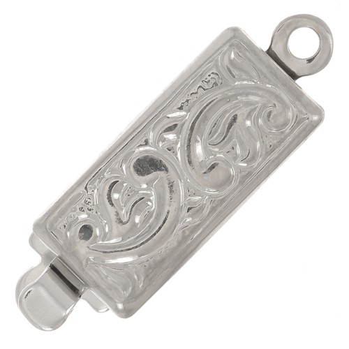 Chiusura rettangolare a clip 18x6 mm - motivo arabesco - Bronzo bianco x1
