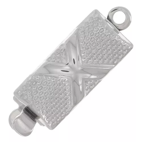 Chiusura rettangolare lavorata a clip 18x6 mm - Rodio x1