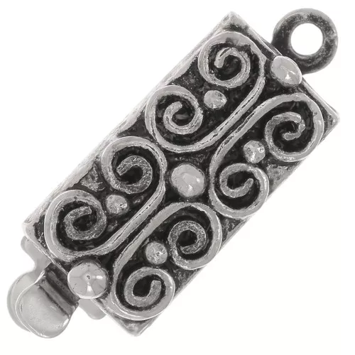 Chiusura rettangolare a clip con palline 18x6.5mm - Argentato antico