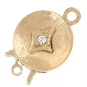 Chiusura a clip rotonda striata e strass 18x12 mm -Diamante - Dorato - Cristallo