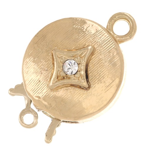 Chiusura a clip rotonda striata e strass 18x12 mm -Diamante - Dorato - Cristallo