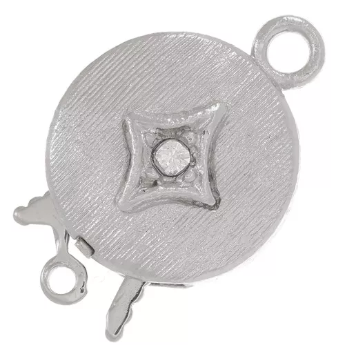Chiusura a clip rotonda striata e strass 18x12mm - Rombo - Placcato rodio