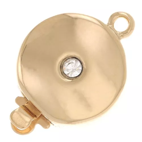Chiusura rotondo a clip con strass 17.5x12 mm -Dorato - Cristallo x1