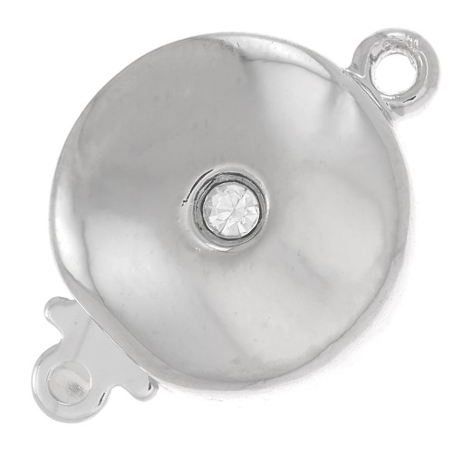 Chiusura rotondo a clip con strass 17.5x12 mm - Rodio - Cristallo x1