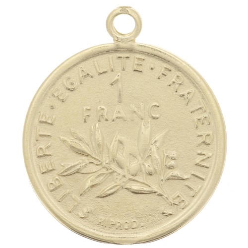 Ciondolo a forma di moneta 16mm - 1 franco - Argento 925 dorato x1