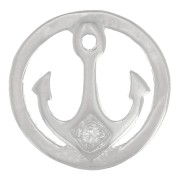 Ciondolo rotondo motivo ancora con Ossido di zirconio 10 mm - Argento 925 - Cristallo x1