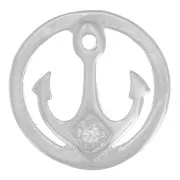 Ciondolo rotondo motivo ancora con Ossido di zirconio 10 mm - Argento 925 - Cristallo x1