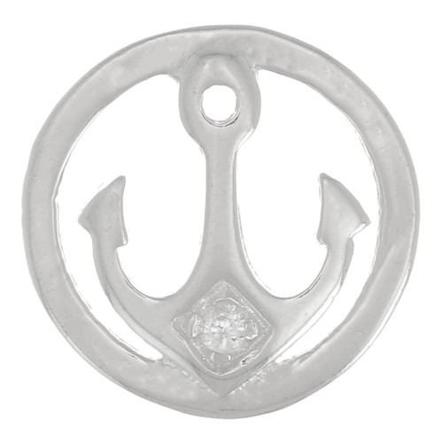 Ciondolo rotondo motivo ancora con Ossido di zirconio 10 mm - Argento 925 - Cristallo x1