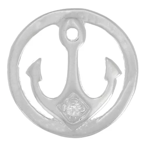 Ciondolo rotondo motivo ancora con Ossido di zirconio 10 mm - Argento 925 - Cristallo x1