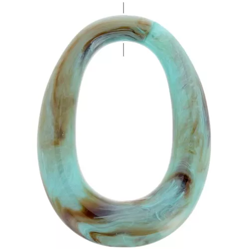 Ciondolo ovale cavo in resina 44x33 mm - Turchese marmorizzato x1