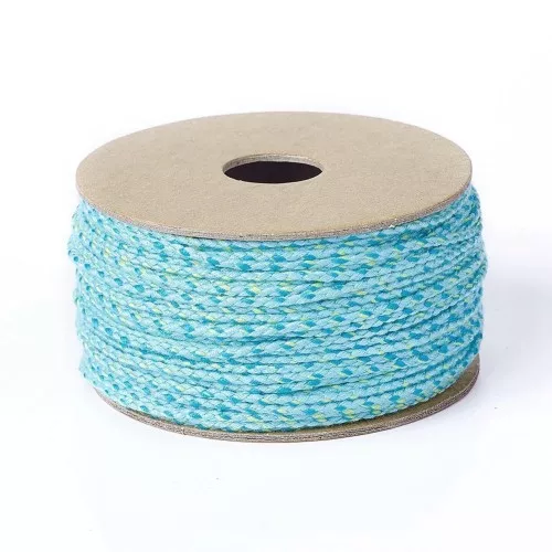 Cordoncino di cotone intrecciato 2 mm - Azzurro - Turchese - Verde chiaro x1m