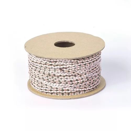 Cordoncino di cotone intrecciato 2 mm - Prugna - Rosa chiaro - Grigio scuro x1m